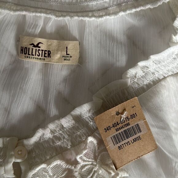 HOLLISTER NWT Women’s Betty’s Sheer Ivory embroidered Boho Blouse Size L - Picture 3 of 13